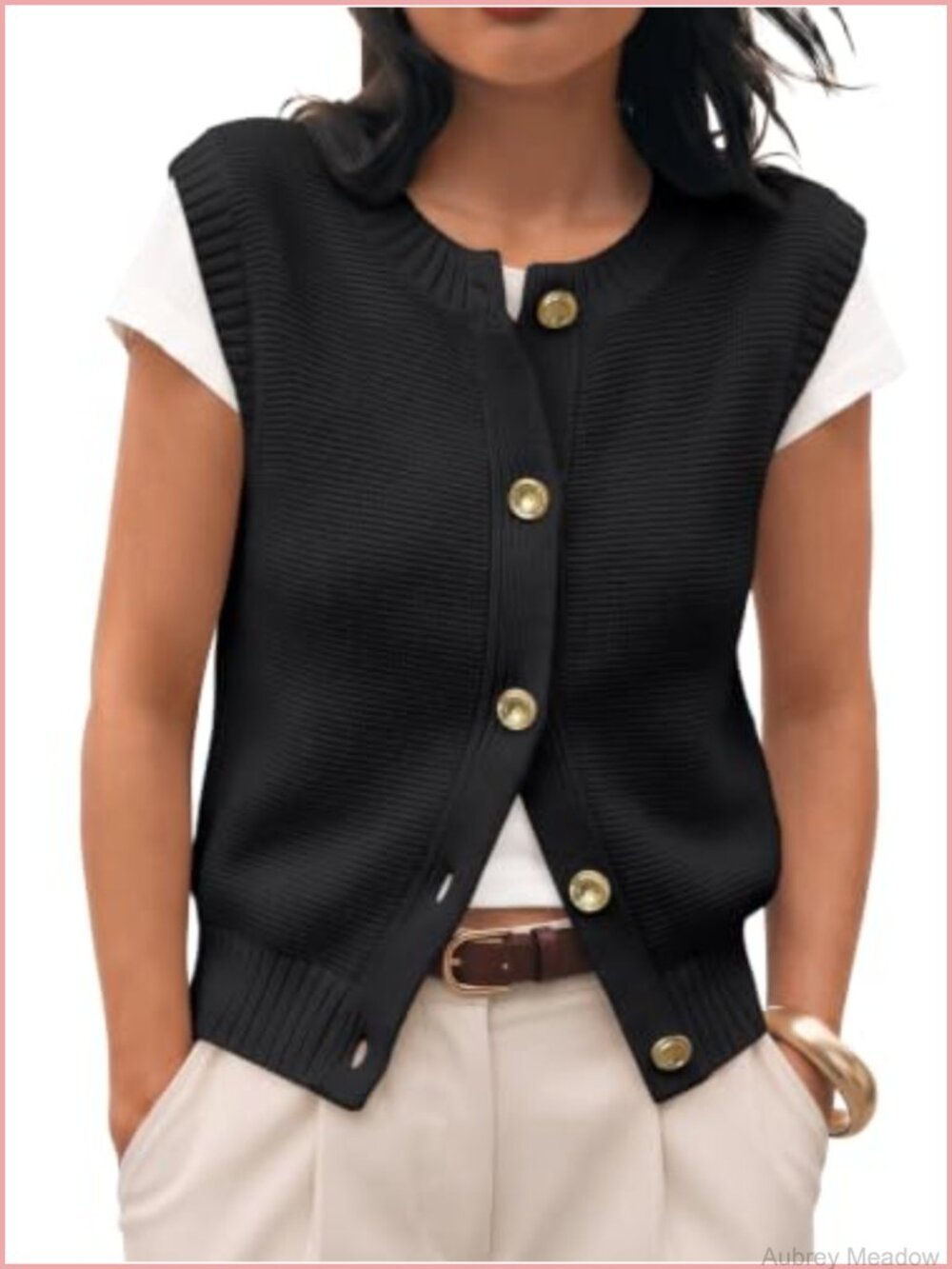 Cotton Acrylic Sweater Vest Button Front Crew Neck